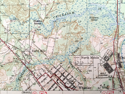 Antique Creola, Alabama 1943 US Geological Survey Topographic Map – Mobile County, Salco, Axis, Hatters, Saraland, Whistler, Smithtown, Akka