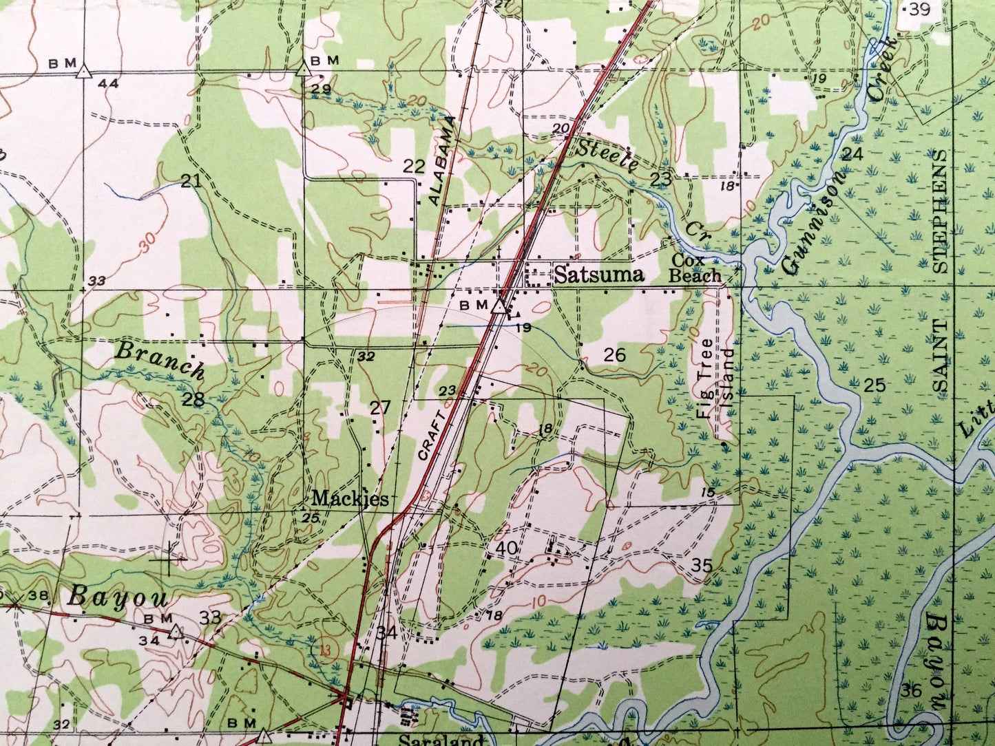 Antique Creola, Alabama 1941 US Geological Survey Topographic Map – Mobile County, Salco, Axis, Hatters, Saraland, Whistler, Smithtown, Akka