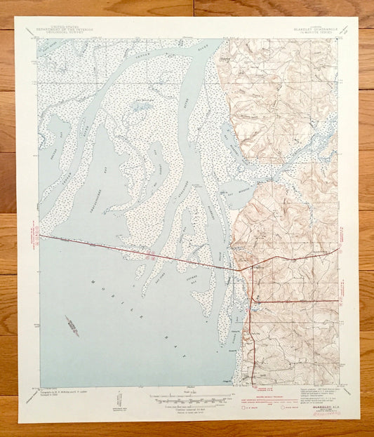 Antique Bridgehead, Alabama 1943 US Geological Survey Topographic Map – Baldwin County, Blakeley, Park City, The Village, Chacaloochee Bay