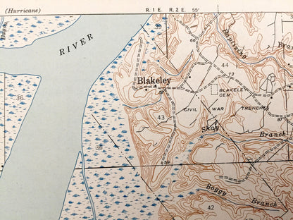 Antique Bridgehead, Alabama 1943 US Geological Survey Topographic Map – Baldwin County, Blakeley, Park City, The Village, Chacaloochee Bay