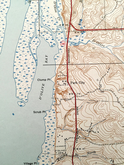 Antique Bridgehead, Alabama 1943 US Geological Survey Topographic Map – Baldwin County, Blakeley, Park City, The Village, Chacaloochee Bay