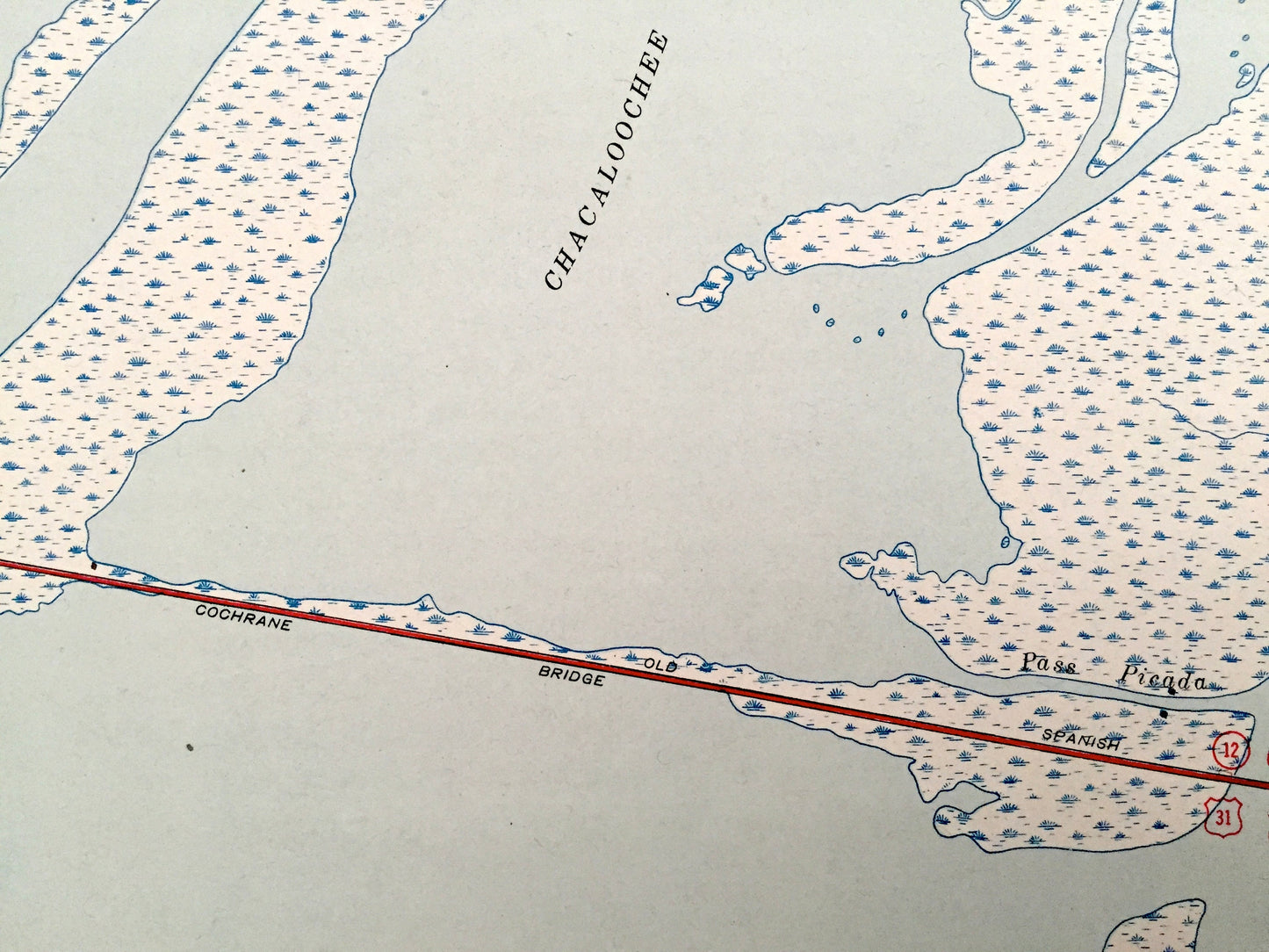 Antique Bridgehead, Alabama 1943 US Geological Survey Topographic Map – Baldwin County, Blakeley, Park City, The Village, Chacaloochee Bay