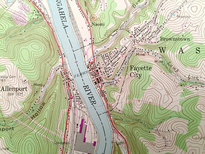 Antique Fayette City, Pennsylvania 1954 US Geological Survey Topographic Map – Washington County, Perry, Jefferson, Redstone, Franklin, PA