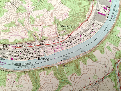 Antique Fayette City, Pennsylvania 1954 US Geological Survey Topographic Map – Washington County, Perry, Jefferson, Redstone, Franklin, PA