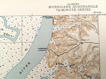 Antique Hurricane, Alabama 1943 US Geological Survey Topographic Map – Baldwin County, Tensaw River, Chuckfee Bay, Mobile River, Grand Bay