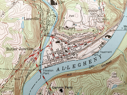 Antique Freeport, Pennsylvania 1993 US Geological Survey Topographic Map – Westmoreland, Allegheny, Butler, Armstrong County Buffalo Fawn PA