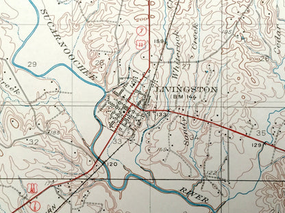Antique Epes, Alabama 1932 US Geological Survey Topographic Map – Sumter County, Sumterville, Weston, Miller, Potts Creek, Hixon, Livingston