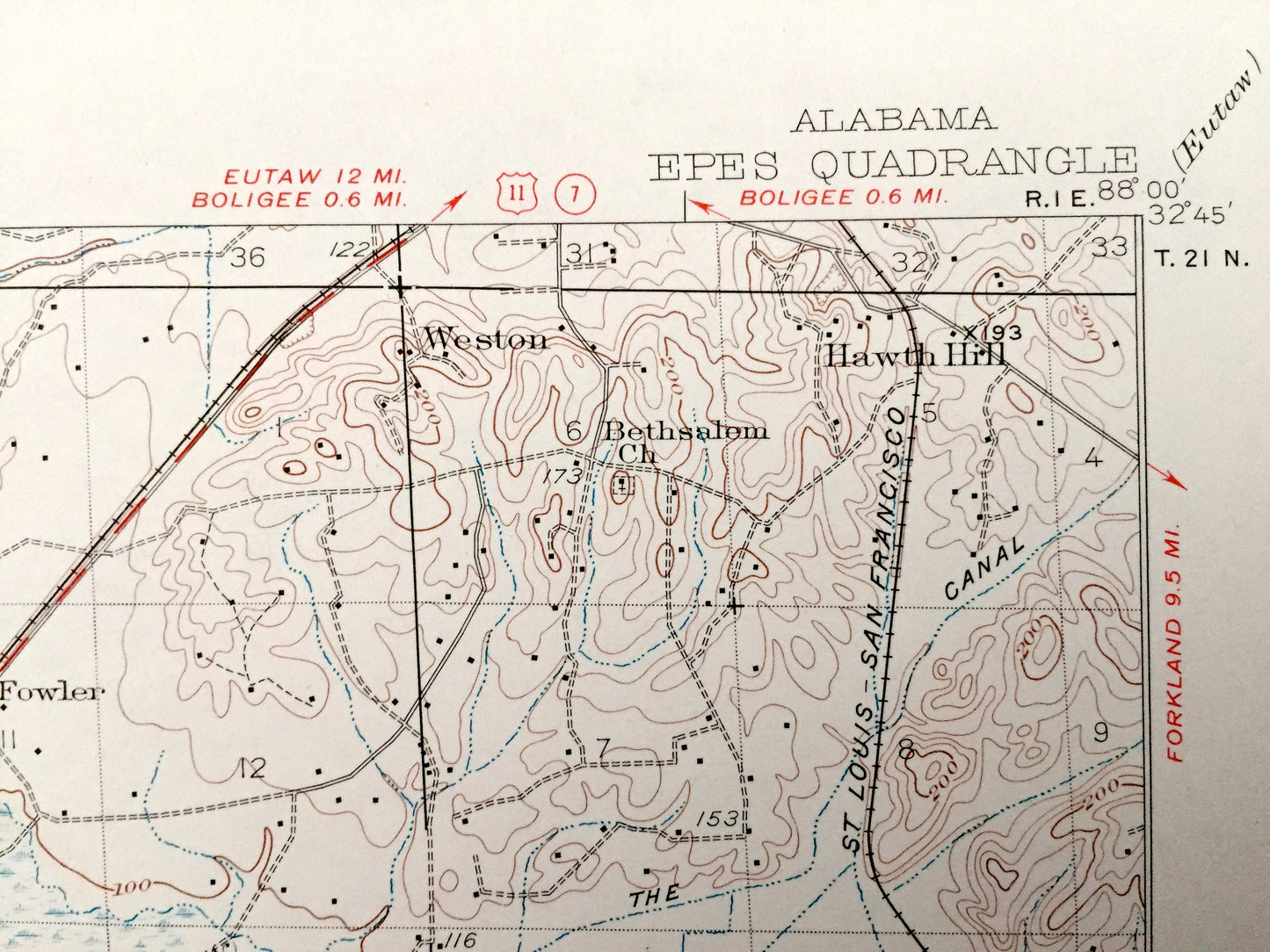Antique Epes, Alabama 1932 US Geological Survey Topographic Map – Sumter County, Sumterville, Weston, Miller, Potts Creek, Hixon, Livingston
