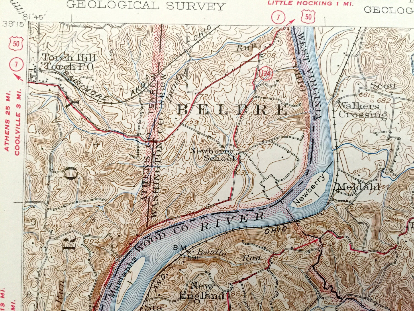 Antique Belleville, West Virginia 1926 US Geological Survey Topographic Map – Wood County, Lubeck, Pettyville, Reedy, Tygart, Limestone Hill