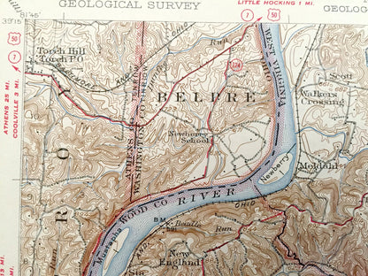 Antique Belleville, West Virginia 1926 US Geological Survey Topographic Map – Wood County, Lubeck, Pettyville, Reedy, Tygart, Limestone Hill