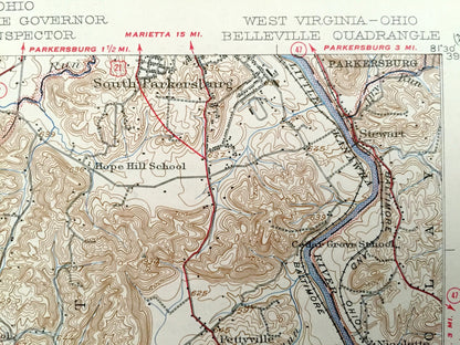 Antique Belleville, West Virginia 1926 US Geological Survey Topographic Map – Wood County, Lubeck, Pettyville, Reedy, Tygart, Limestone Hill