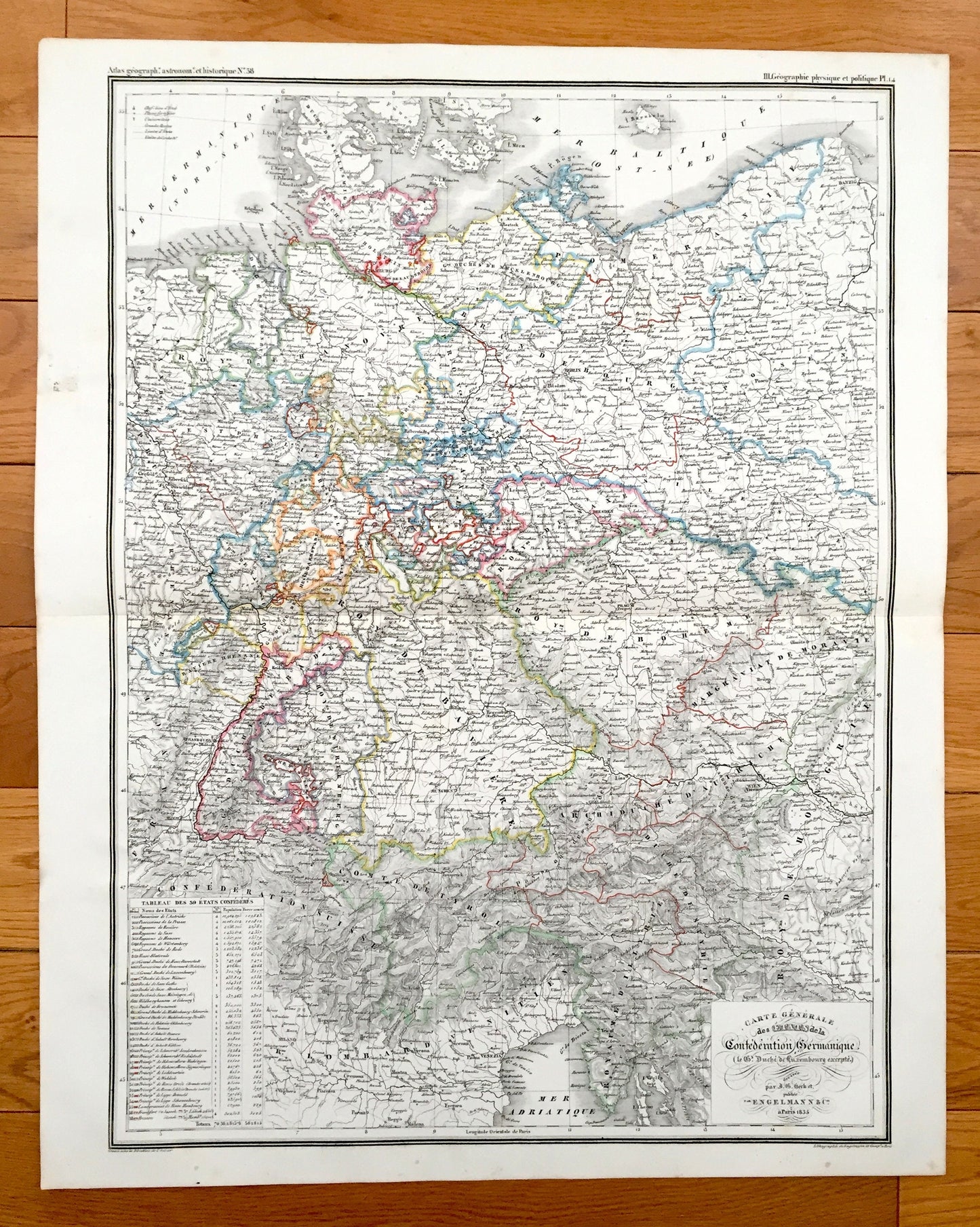 Antique 1835 Ancient Germany Map from JG Heck's Atlas Géographique, Astronomique et Historique – Austria, Italy, Berlin, Cologne, Stuttgart