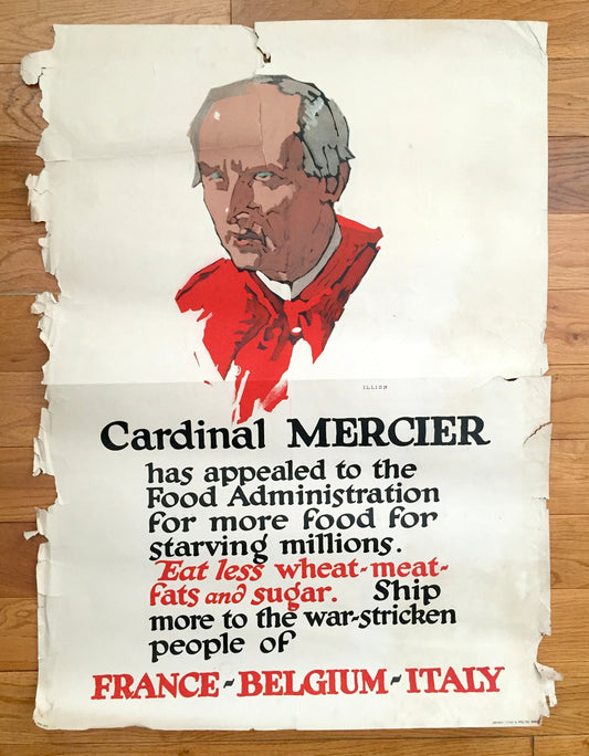 Original 1917 Cardinal Mercier WWI Poster by George Illion – United States Food Administration, World War One, WW1, France, Belgium, Italy