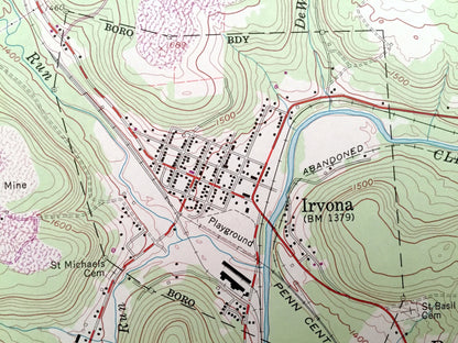 Antique Irvona, Pennsylvania 1959 US Geological Survey Topographic Map – Clearfield County, Jordan, Chest, Beccaria, Ferguson, Bigler, Knox