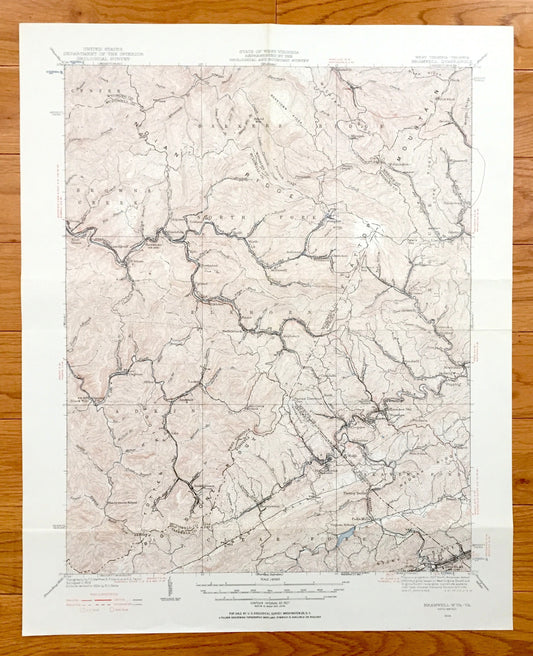 Antique Bramwell, West Virginia 1924 US Geological Survey Topographic Map – Mercer County, Northfork, Bluestone, Rolfe, McDowell, Clear Fork