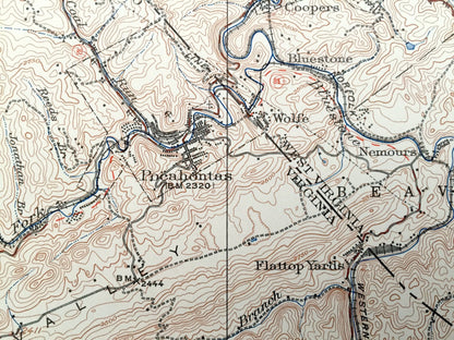 Antique Bramwell, West Virginia 1924 US Geological Survey Topographic Map – Mercer County, Northfork, Bluestone, Rolfe, McDowell, Clear Fork