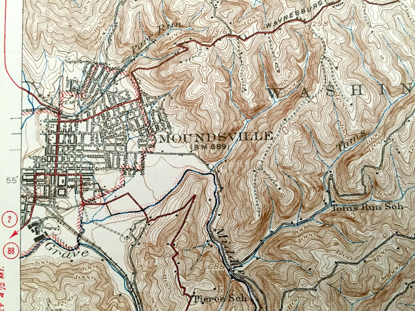 Antique Cameron, West Virginia 1942 US Geological Survey Topographic Map – Marshall County, Moundsville, McMechen, Washington, Meade, Rosbys