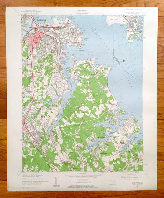 Antique Baltimore, Maryland 1957 US Geological Survey Topographic Map– Curtis Bay, Glen Burnie, Riviera Beach, Patapsco, Anne Arundel County