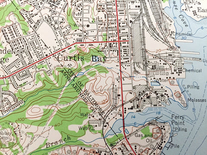 Antique Baltimore, Maryland 1957 US Geological Survey Topographic Map– Curtis Bay, Glen Burnie, Riviera Beach, Patapsco, Anne Arundel County