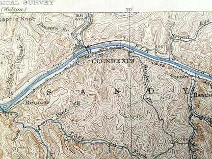 Antique Clendenin, West Virginia 1909 US Geological Survey Topographic Map – Kanawha County, Blue Creek, Putney, Union, Heatherman, Pond Gap