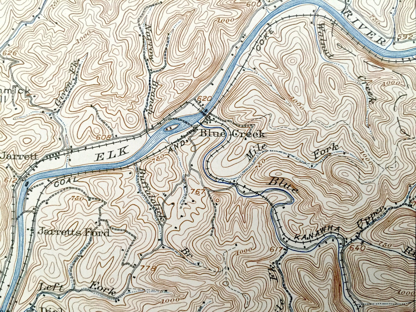 Antique Clendenin, West Virginia 1909 US Geological Survey Topographic Map – Kanawha County, Blue Creek, Putney, Union, Heatherman, Pond Gap
