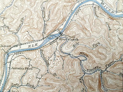 Antique Clendenin, West Virginia 1909 US Geological Survey Topographic Map – Kanawha County, Blue Creek, Putney, Union, Heatherman, Pond Gap