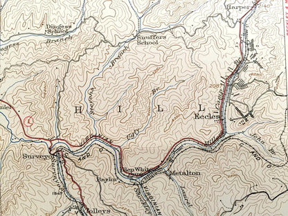 Antique Eccles, West Virginia 1932 US Geological Survey Topographic Map – Raleigh County, Kingston, Posey, Sherman, Oceana, Clear Fork, Town