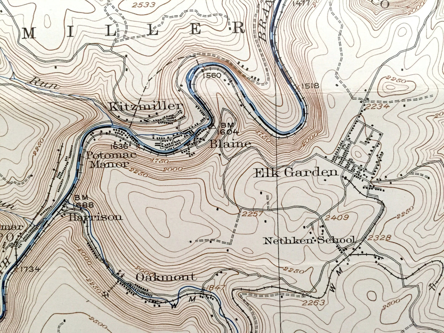 Antique Elk Garden, West Virginia 1922 US Geological Survey Topographic Map – Mineral County, Sulphur City, Piedmont, Welton, Grant, Oakmont