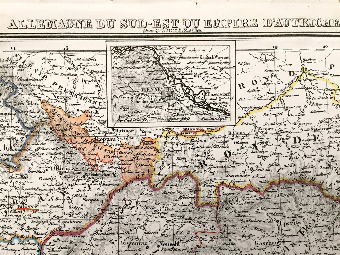 Antique 1832 Ancient Austria Map from JG Heck's Atlas Géographique, Astronomique et Historique – Germany, Hungary, Czech Republic, Slovenia