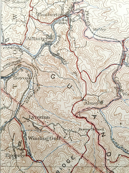 Antique Flattop, West Virginia 1932 US Geological Survey Topographic Map – Mercer County, Winding Gulf, Jumping Branch, Affinity, Lillybrook
