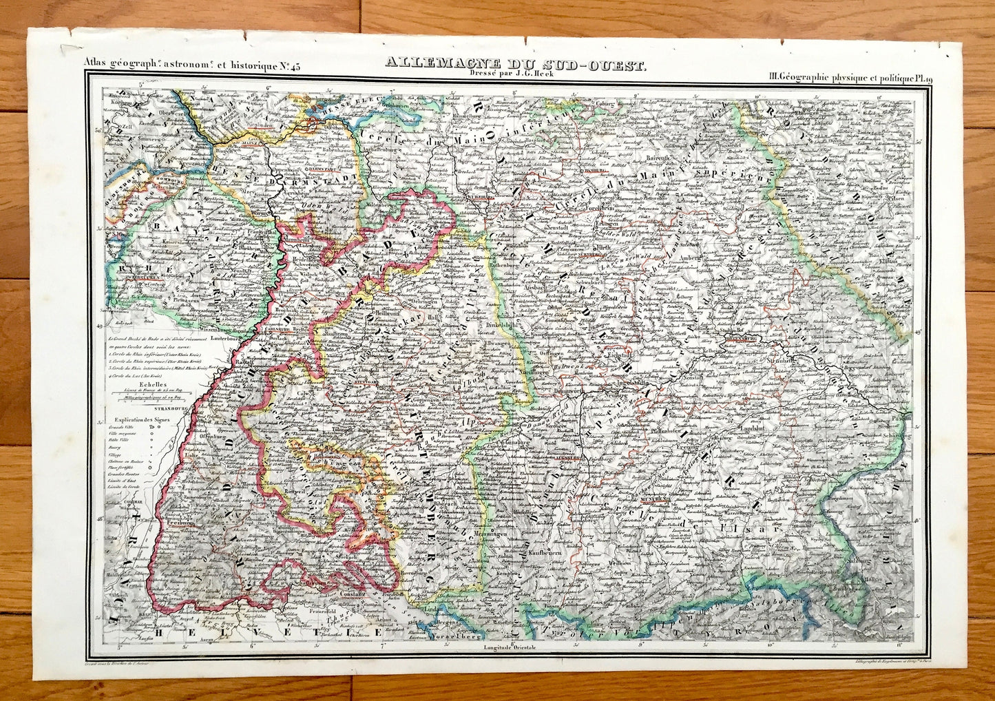 Antique 1835 Ancient Germany Map from JG Heck's Atlas Géographique, Astronomique et Historique – Munich, Bamberg, Strasbourg, Pilsen, Coburg