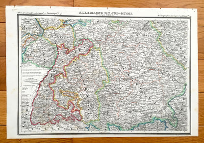 Antique 1835 Ancient Germany Map from JG Heck's Atlas Géographique, Astronomique et Historique – Munich, Bamberg, Strasbourg, Pilsen, Coburg
