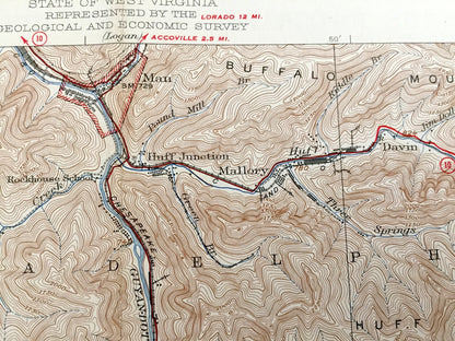 Antique Gilbert, West Virginia 1927 US Geological Survey Topographic Map – Mingo County, War Eagle, Sarah Ann, Christian, Mallory, Stafford