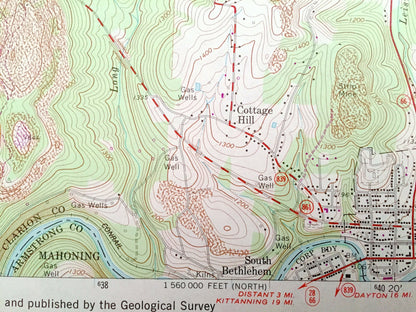 Antique New Bethlehem, Pennsylvania 1969 US Geological Survey Topographic Map – Clarion County, Armstrong County, Redbank, Porter, Limestone