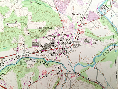 Antique New Galilee, Pennsylvania 1957 US Geological Survey Topographic Map – Lawrence County, Beaver County, Darlington, South Beaver