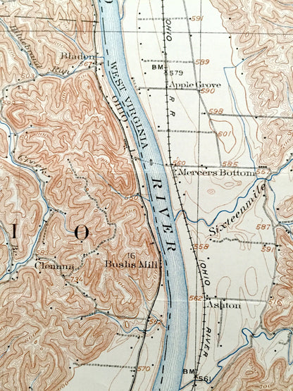 Antique Glenwood, West Virginia 1908 US Geological Survey Topographic Map – Mason County, Upland, Ellen, Swan Creek, Clay, Albatross, Clover