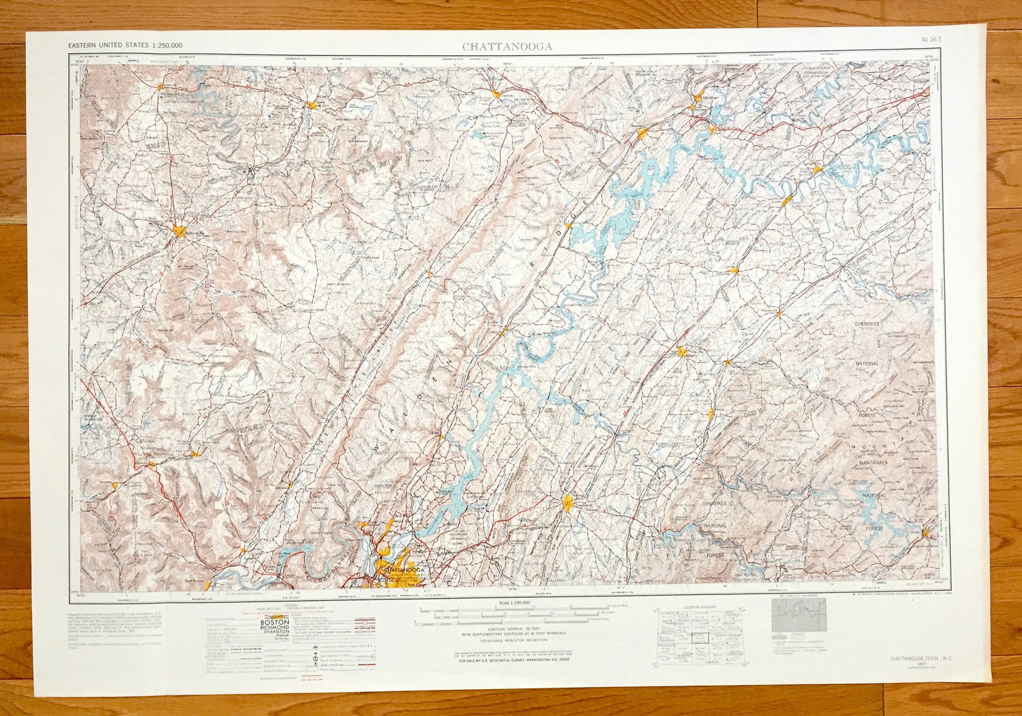 Antique Chattanooga, Tennessee 1957 US Geological Survey Topographic Map – North Carolina, East Ridge, Lenoir City, Harriman, McMinnville TN
