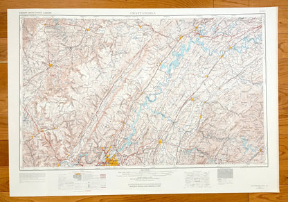 Antique Chattanooga, Tennessee 1957 US Geological Survey Topographic Map – North Carolina, East Ridge, Lenoir City, Harriman, McMinnville TN
