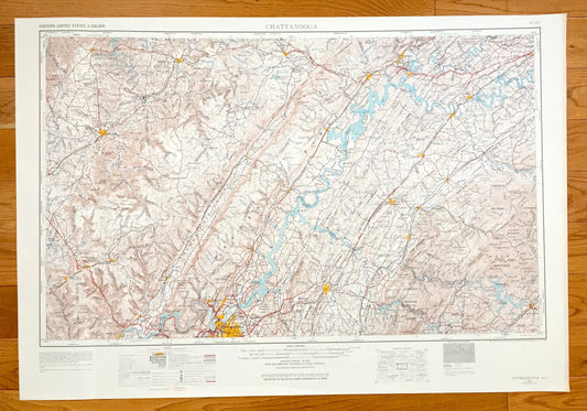 Antique Chattanooga, Tennessee 1957 US Geological Survey Topographic Map – North Carolina, East Ridge, Lenoir City, Harriman, McMinnville TN
