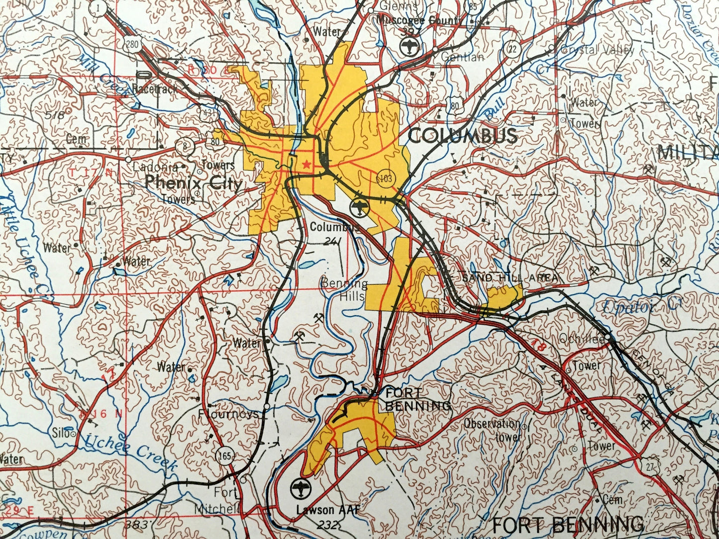 Antique Phenix City, Alabama 1955 US Geological Survey Topographic Map – Georgia, Lanett, Opelika, Auburn, Tuskegee, Alexander City, Ladonia