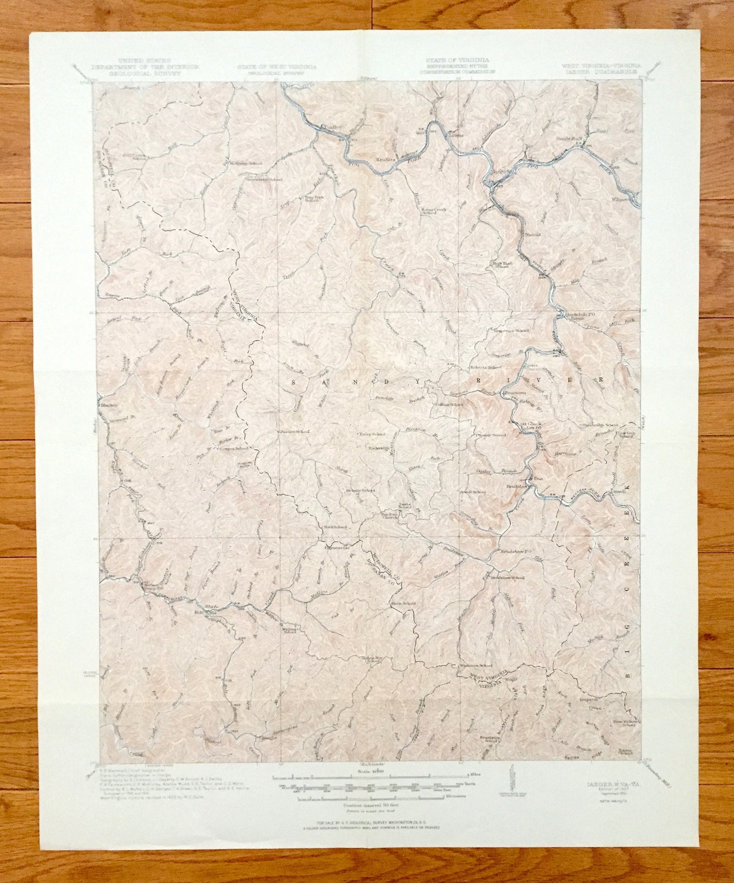 Antique Laeger, West Virginia 1927 US Geological Survey Topographic Map – McDowell County, Sandy Huff, Rockridge, Dwight, Atwell, Big Creek