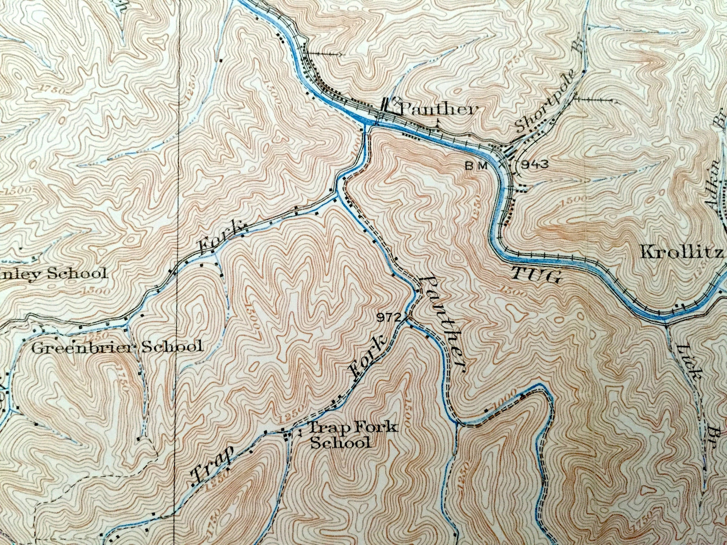 Antique Laeger, West Virginia 1927 US Geological Survey Topographic Map – McDowell County, Sandy Huff, Rockridge, Dwight, Atwell, Big Creek
