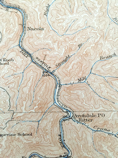 Antique Laeger, West Virginia 1927 US Geological Survey Topographic Map – McDowell County, Sandy Huff, Rockridge, Dwight, Atwell, Big Creek