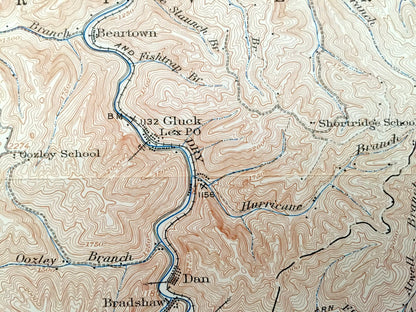 Antique Laeger, West Virginia 1927 US Geological Survey Topographic Map – McDowell County, Sandy Huff, Rockridge, Dwight, Atwell, Big Creek