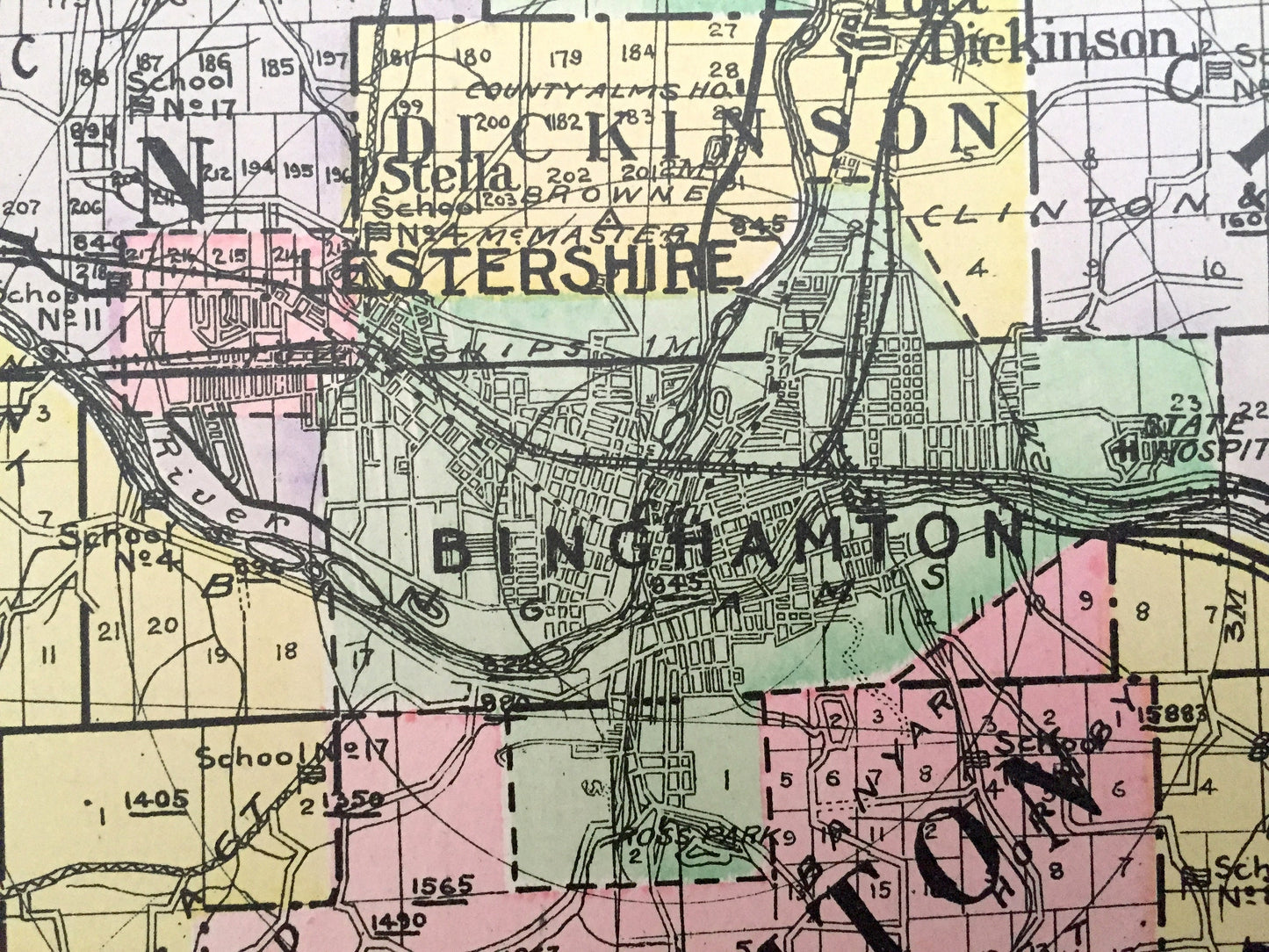 Antique Broome County, New York 1911 New Century Atlas Map – Binghamton, Lisle, Whitney Point, Deposit, Windsor, Lestershire, Sanford, NY