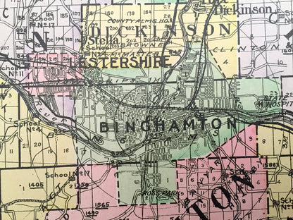 Antique Broome County, New York 1911 New Century Atlas Map – Binghamton, Lisle, Whitney Point, Deposit, Windsor, Lestershire, Sanford, NY