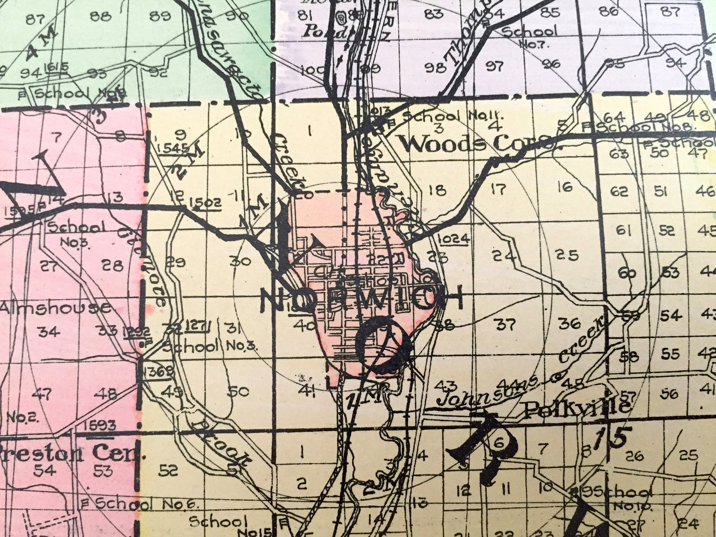 Antique Chenango County, New York 1911 New Century Atlas Map – Norwich, Oxford, Afton, Bainbridge, Sherburne, Greene, New Berlin Coventry NY