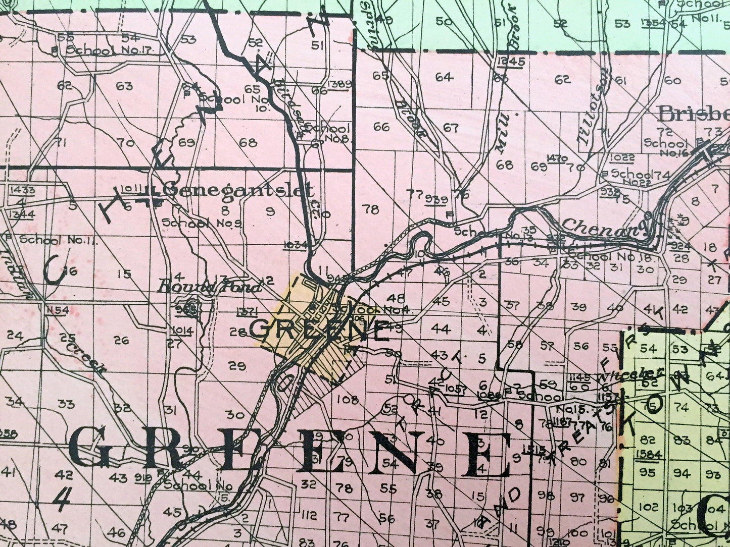 Antique Chenango County, New York 1911 New Century Atlas Map – Norwich, Oxford, Afton, Bainbridge, Sherburne, Greene, New Berlin Coventry NY