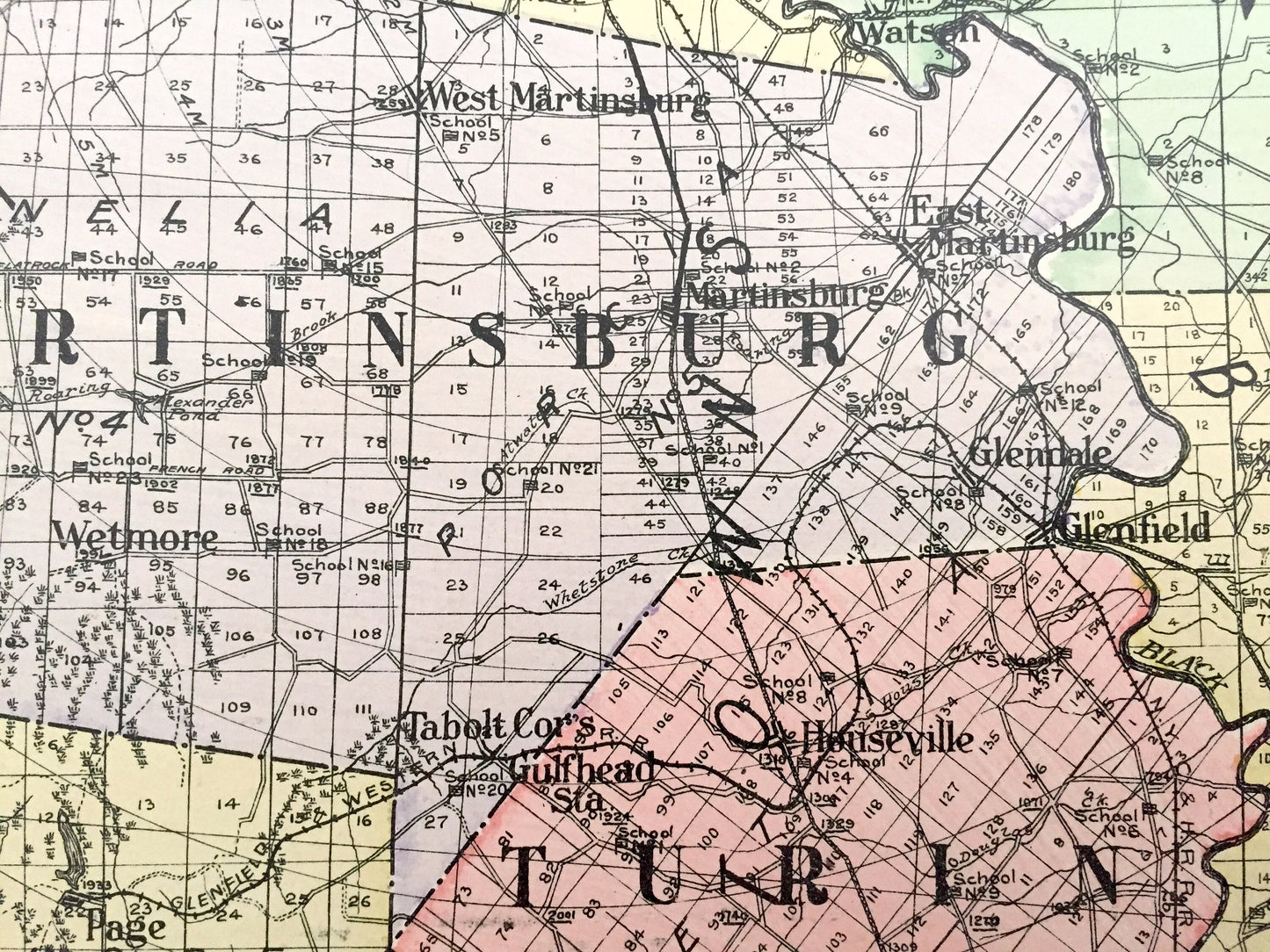 Antique Lewis County, New York 1911 New Century Atlas Map – Lowville, Port Leyden, Lyons Falls, Copenhagen, Harrisville, Croghan, Diana, NY