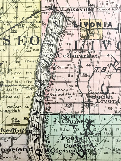 Antique Livingston County, New York 1911 New Century Atlas Map – Geneseo, Caledonia, Avon, Mount Morris, Nunda, Dansville Conesus Hemlock NY